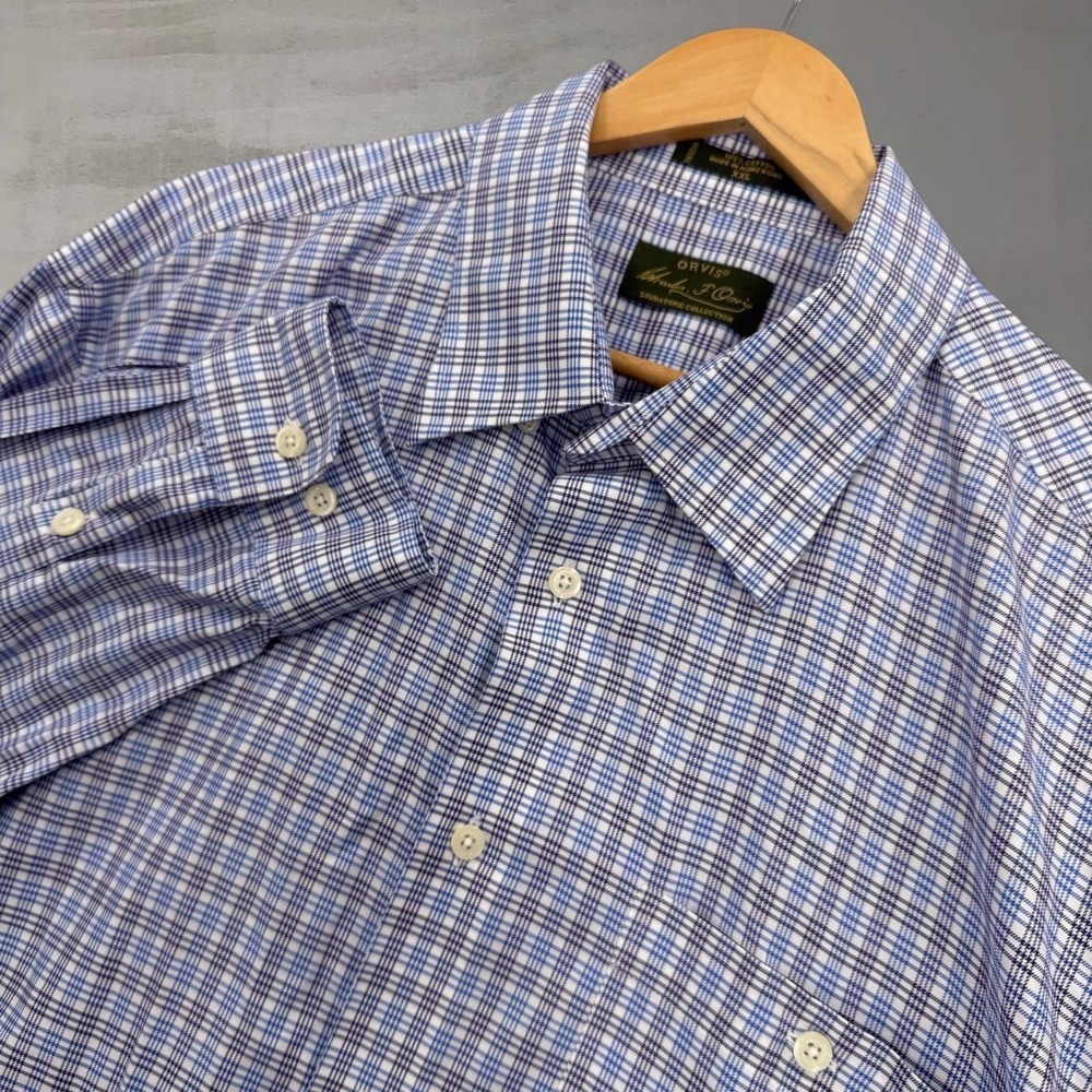 Orvis Button Down Shirt Blue Plaid Signature Collection Cotton Collared XXL
